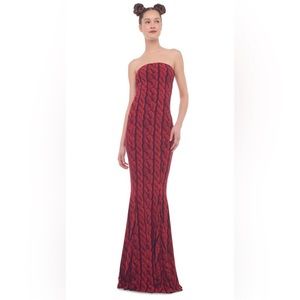 NWT Norma Kamali Red Cable Strapless Fishtail Gown